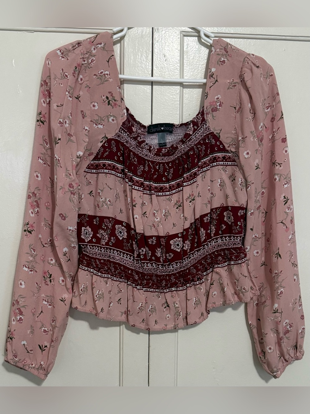 Pink and Burgundy Floral Crop Top